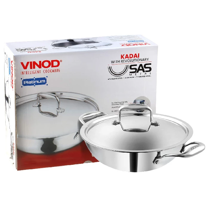 Vinod Platinum Triply Stainless Steel Kadai with Stainless Steel Lid 2.5 litres Capacity, 24cm-3.webp